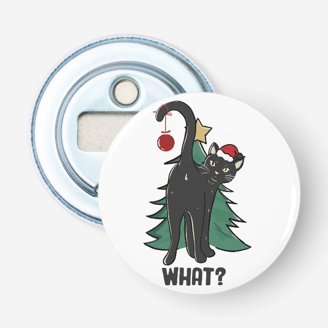 What? Christmas Black Cat Holiday Design Bottle Opener (Front)