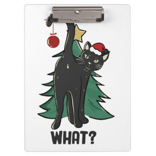 What? Christmas Black Cat Holiday Design Clipboard