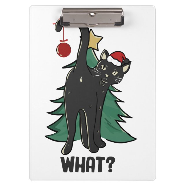 What? Christmas Black Cat Holiday Design Clipboard (Front)