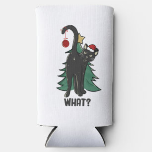 What? Christmas Black Cat Holiday Design Seltzer Can Cooler