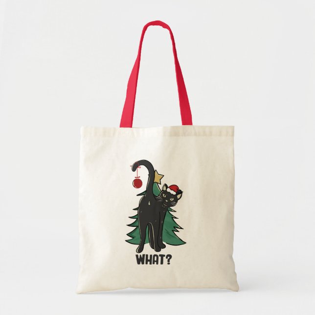What? Christmas Black Cat Holiday Design Tote Bag (Front)