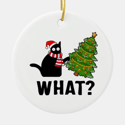 What Christmas Tree Funny Black Cat Ceramic Ornament