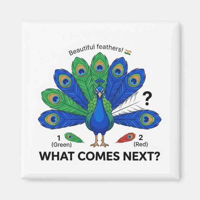 What Comes Next? Peacock India Pattern Logic Magnet (Front)