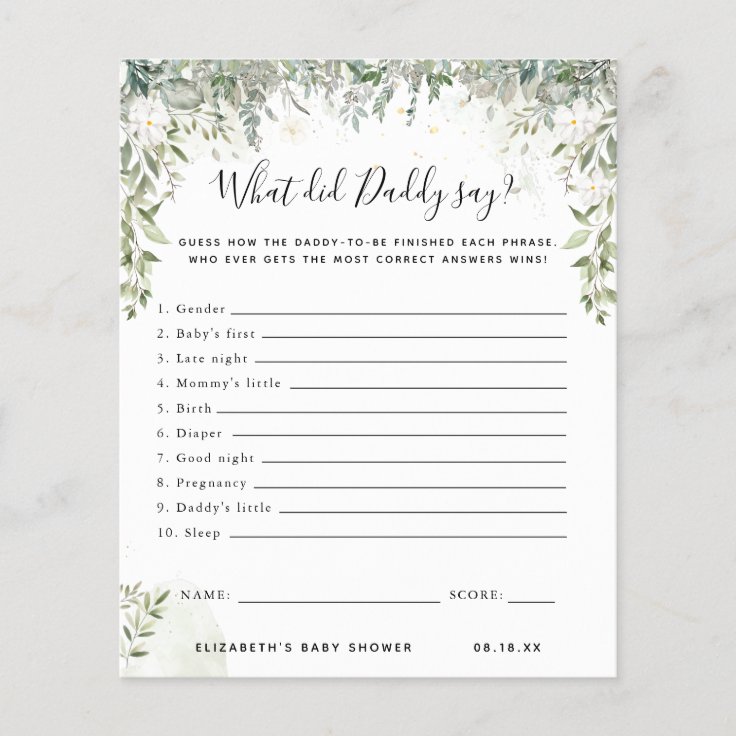 What Did Daddy Say | Baby Shower Game | Zazzle