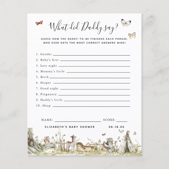 What Did Daddy Say | Baby Shower Game (Front)