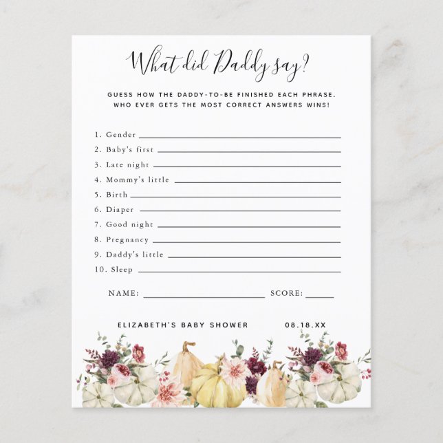 What Did Daddy Say | Baby Shower Game (Front)