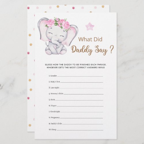 What Did Daddy Say Girl Elephant Baby Shower 