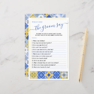 What Did Groom Say Blue Tiles Bridal Shower Game