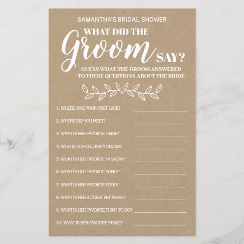 What did Groom say bridal shower bilingual game