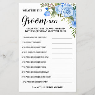 What did Groom Say Bridal Shower Blue Game Card Flyer