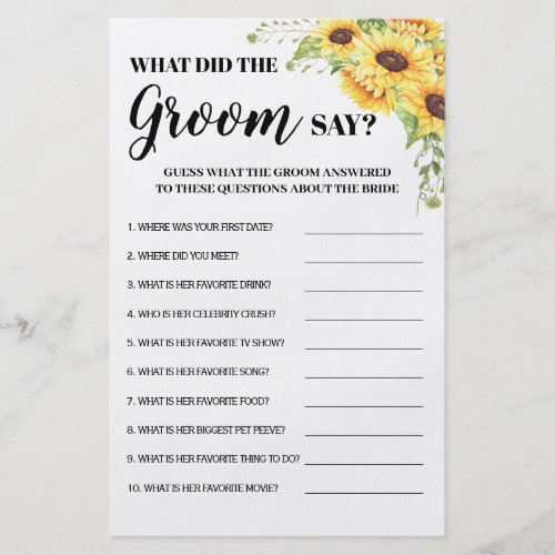 What did Groom Say Bridal Shower game card Flyer