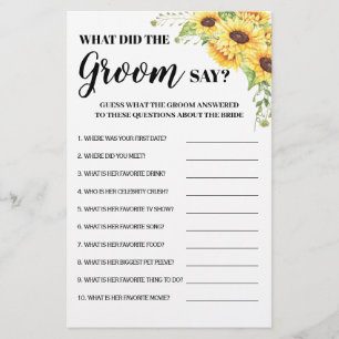 What did Groom Say Bridal Shower game card Flyer