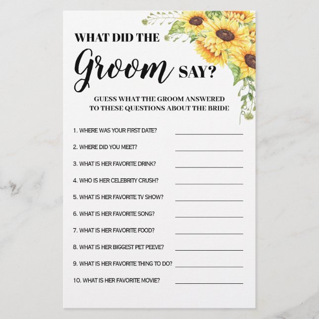 What did Groom Say Bridal Shower game card Flyer (Front)
