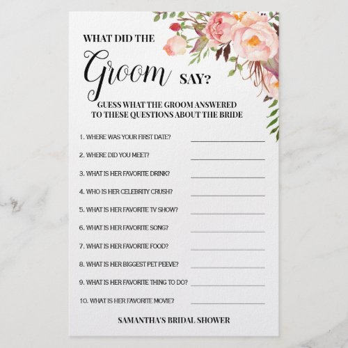What did Groom Say Bridal Shower Pink Game Card Flyer