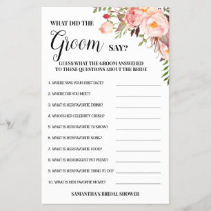 What did Groom Say Bridal Shower Pink Game Card Flyer