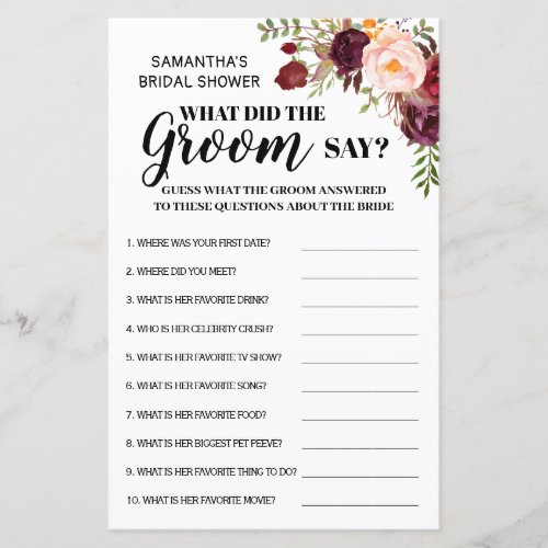 What did Groom Say Marsala Bridal Shower Game