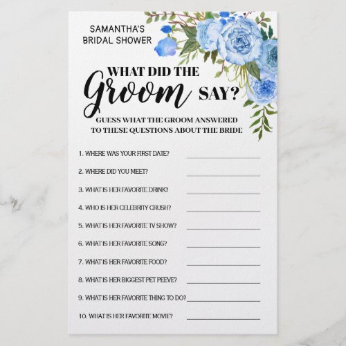 What did Groom Say Shower Game bilingual card Flyer