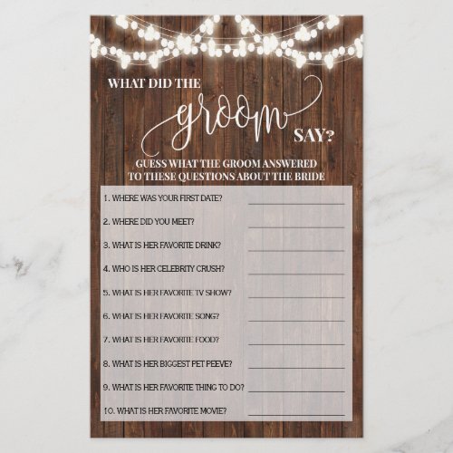What did Groom Say Western Bridal Shower Game Card Flyer