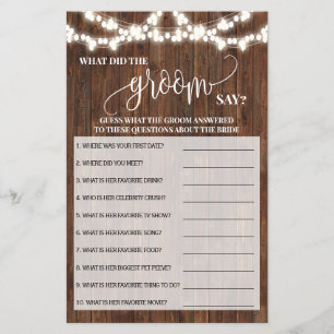 What did Groom Say Western Bridal Shower Game Card Flyer
