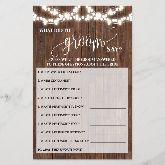 What did Groom Say Western Bridal Shower Game Card Flyer (Front)
