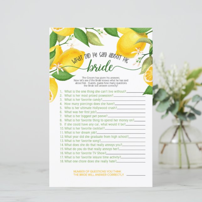 What Did He Say About His Bride Game - Lemon (Standing Front)