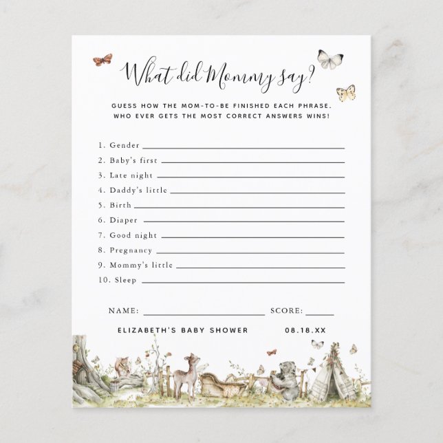 What Did Mommy Say | Baby Shower Game (Front)