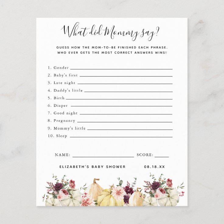 What Did Mommy Say Baby Shower Game Zazzle