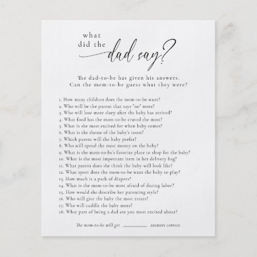 What Did The Dad Say Baby Shower Game Card Flyer