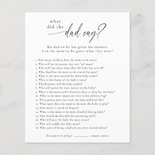 What Did The Dad Say Baby Shower Game Card Flyer