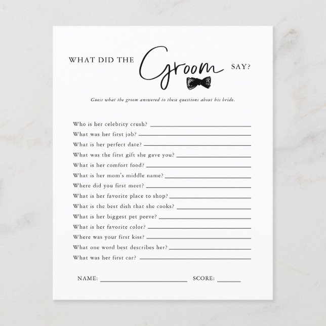 What Did The Groom Say | Bridal Shower Game (Front)