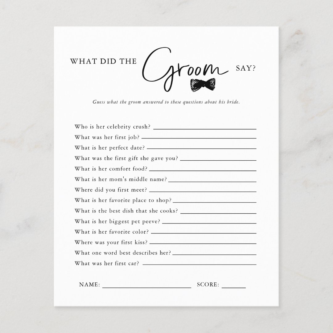 What Did The Groom Say Bridal Shower Game Zazzle