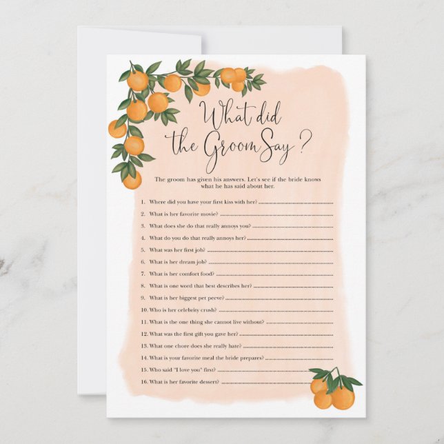What did the Groom Say Bridal Shower Game Card (Front)