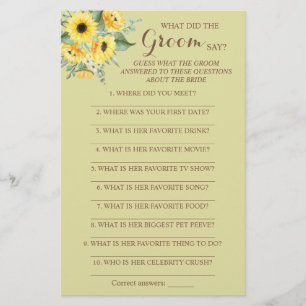 What did the Groom Say Bridal Shower Game Card Fly Flyer