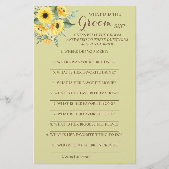 What did the Groom Say Bridal Shower Game Card Fly Flyer (Front)