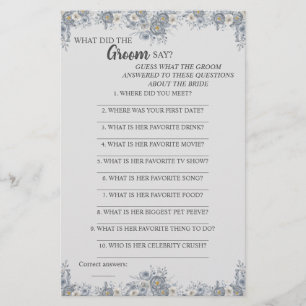What did the Groom Say Bridal Shower Game Card Flyer