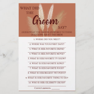 What did the Groom Say? Bridal Shower Game Card Flyer
