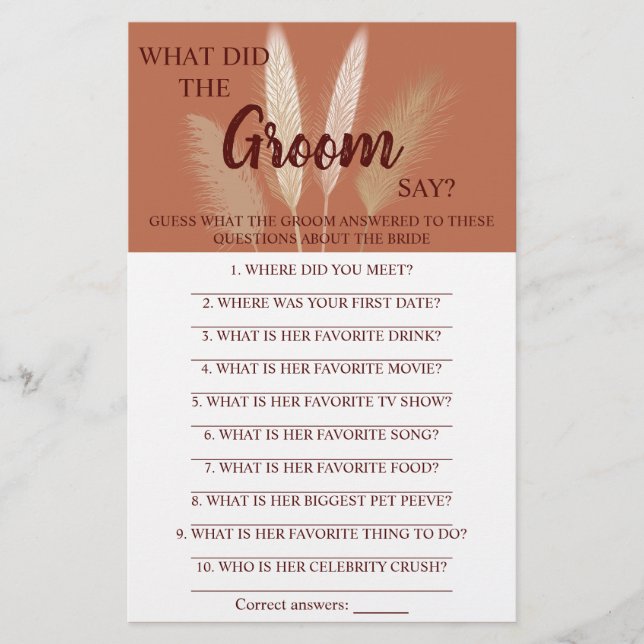 What did the Groom Say? | Bridal Shower Game Card  Flyer (Front)