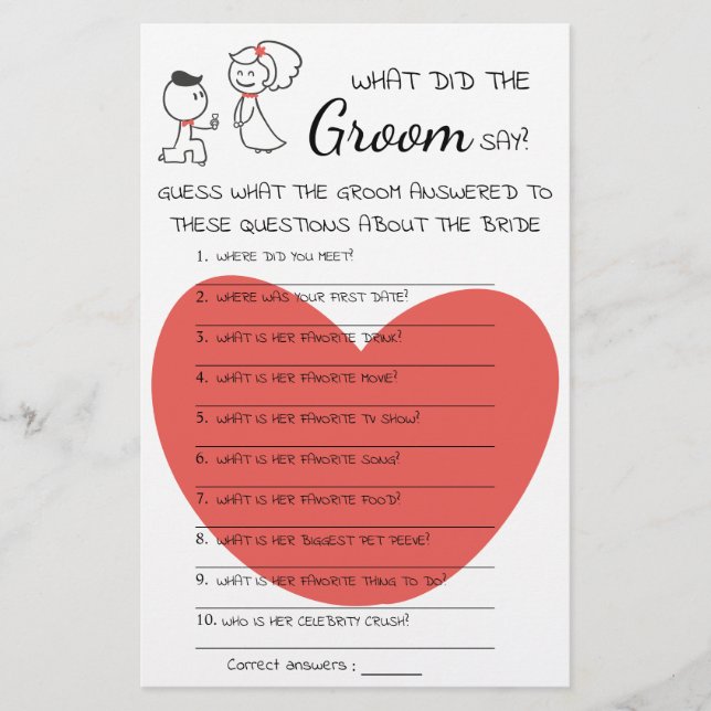 What did the Groom Say Bridal Shower Game Card Flyer (Front)