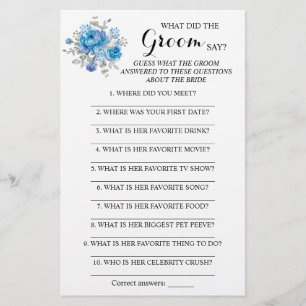 What did the Groom Say Bridal Shower Game Card Flyer