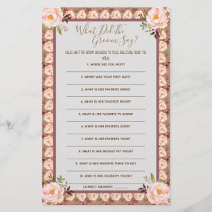 What did the Groom Say Bridal Shower Game Card Flyer