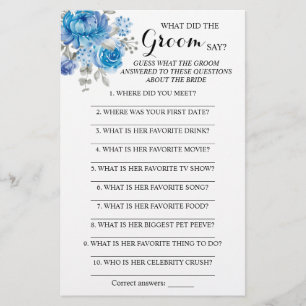 What did the Groom Say Bridal Shower Game Card Flyer