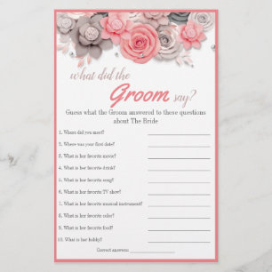 What did the Groom Say Bridal Shower Game Card Flyer