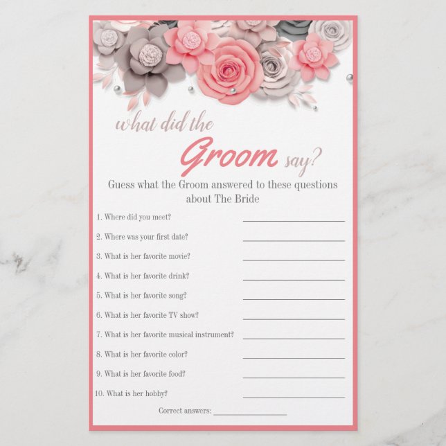 What did the Groom Say Bridal Shower Game Card Flyer (Front)
