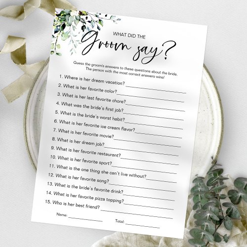 What Did the Groom Say Bridal Shower Game Invitation