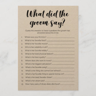 What Did The Groom Say Bridal Shower Game Program