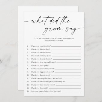 What Did The Groom Say Bridal Shower Game Program | Zazzle