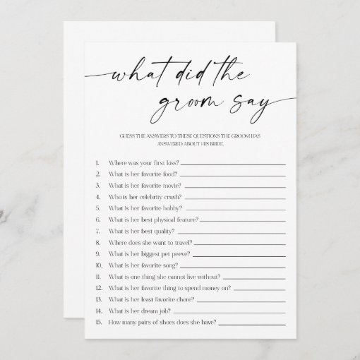 What Did The Groom Say Bridal Shower Game Program | Zazzle