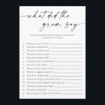 What Did The Groom Say Bridal Shower Game Program<br><div class="desc">This game is the perfect way to keep guests entertained at your bridal shower or other wedding event.</div>