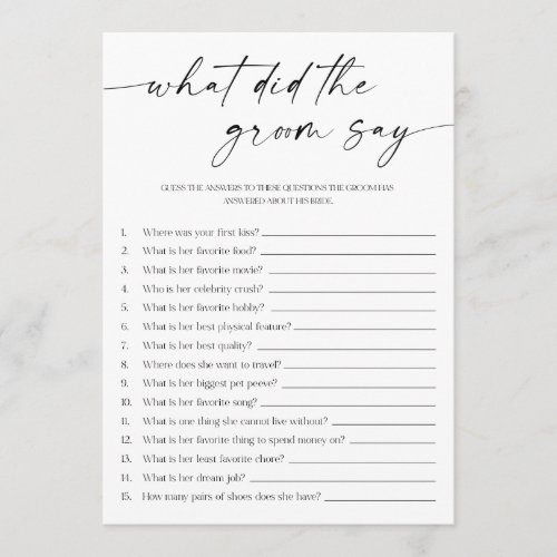 What Did The Groom Say Bridal Shower Game Program