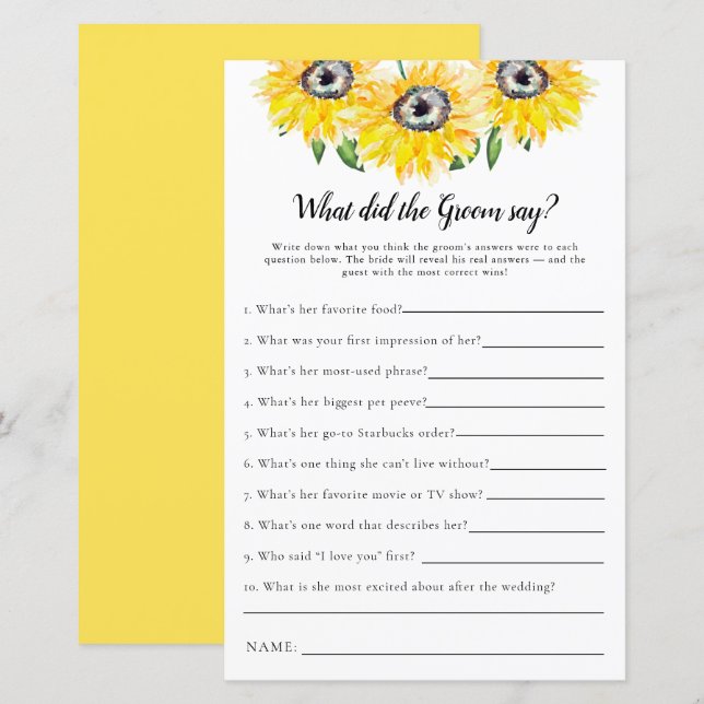 What did the Groom Say Bridal Shower Sunflower (Front/Back)